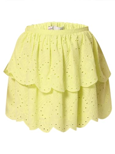 VERO MODA Girls Embroidery Cotton Thigh Length Green Layered Skirt