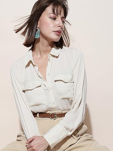 VERO MODA Women Solid Polyester Regular Fit Off-White Shirt
