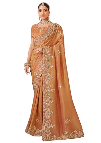 Laxmipati Kessar Bhog Silk Floral Embroidered Saree in Orange Color_N-2948