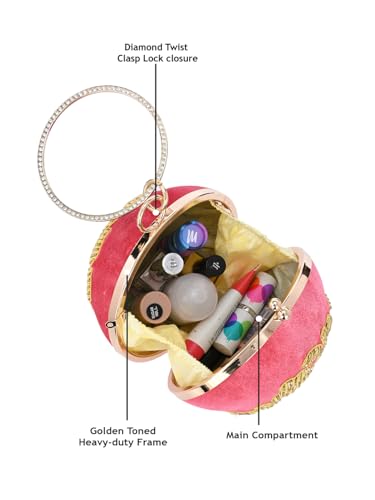 TOOBA Women's Synthetic Pink Rose Handicraft Beautiful Bling Box Clutch Bag for Wedding, Banquet, Gift Family, & Friends