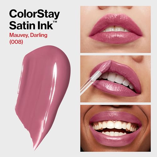 Revlon ColorStay Satin Ink Liquid Lipstick, Longwear Rich Lip Colors, Formulated with Black Currant Seed Oil, 008 Mauvey, Darling, 0.17 fl oz