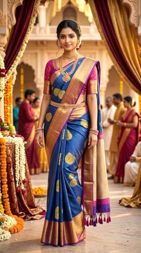 SREE KUMARAN Women's Kanchipuram Silk Pure Pattu Sarees With Blouse (VSK110-1), Maroon