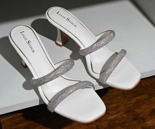 LOUIS STITCH Women's Fashion Slip-On Pointed Heel Sandals | Open Toe White Stylish Stiletto Heel Sandal for Ladies, Fashionable Sandal |LSOF-LDPH-GLDSWH | (UK-5)