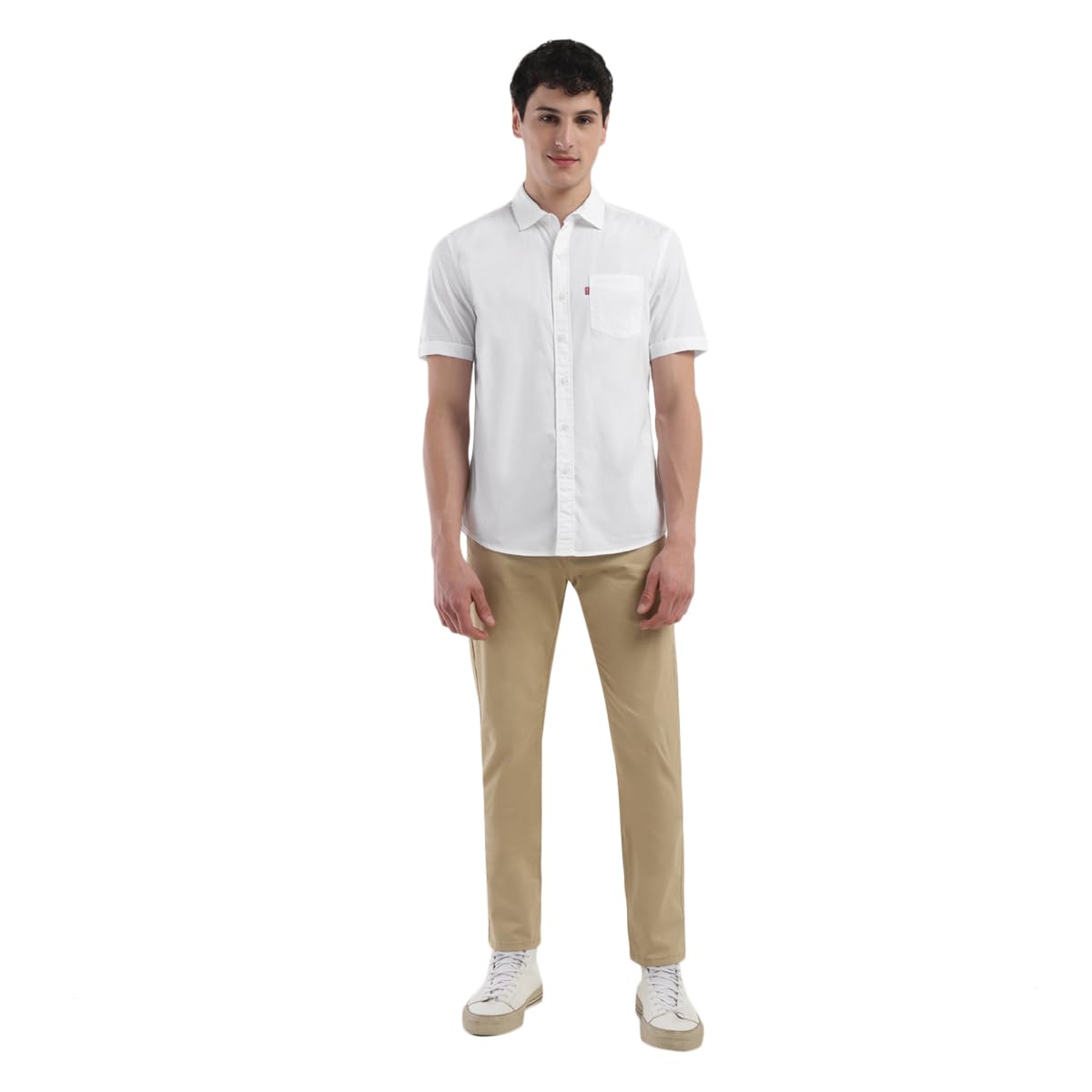Levi's Men's Cotton Spread Collar Slim Fit Solid Shirts White, Large