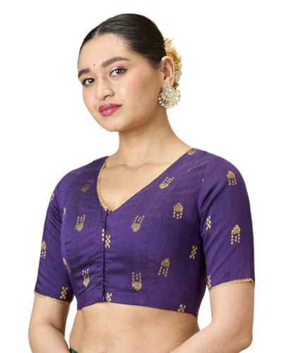Studio Shringaar Women's Handloom Cotton Silk Readymade Saree Blouse (Purple, 46)