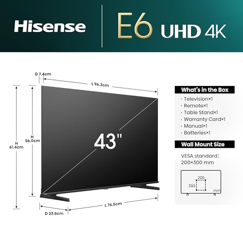 Hisense 108 cm (43 inches) E6N Series 4K Ultra HD Smart LED Google TV 43E6N (Black)