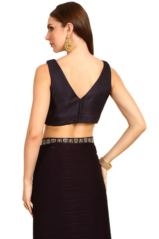 Soch Womens Navy Blue Textured Jute Princess Line Padded Blouse(8909058167241)