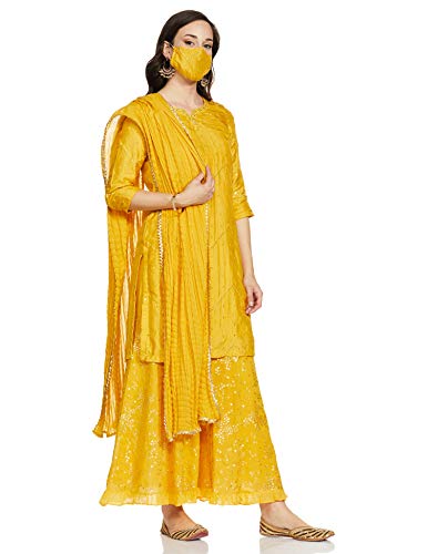BIBA Women Embroidery Relaxed Salwar Kurta Dupatta(SKD7303_Yellow_32)