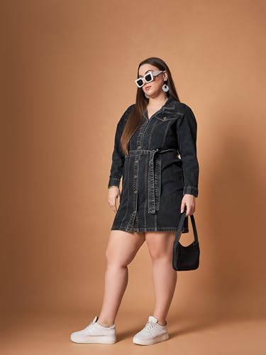 Sassafras Curve Women's Blue Blast Denim Front Button Shirt Dress-6XL