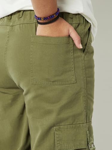 Max Girls Solid Wide Leg Cargo Trousers (Green_8-9 Y)