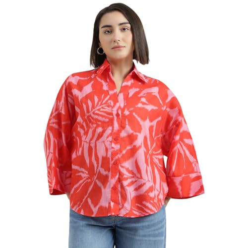 United Colors of Benetton Regular Fit Spread Collar Printed Shirt (Size : S) - 26P5WVNTP327I901 Red