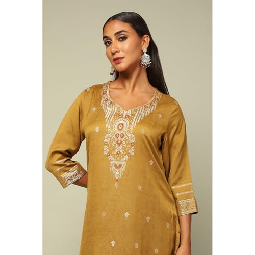 Rangriti Women's Acrylic Kurta Set (WNTRWR19626AW24MUSTYEL_Mustard