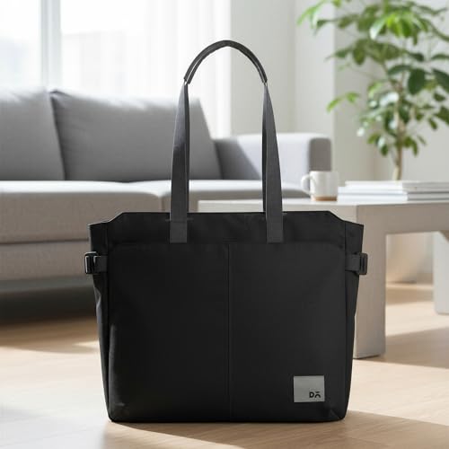 DailyObjects Recycled PET Dual Color Key Tote Bag For Women & Girls | Stylish Ladies Purse for Everyday Essentials | Fits any Laptop Upto 15.6 Inch | Padded Laptop Compartment - (Space Black)