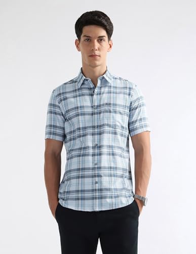Arrow Sport Men's Tartan Checked Original Shirt (ASAKSH1385_Teal_38)