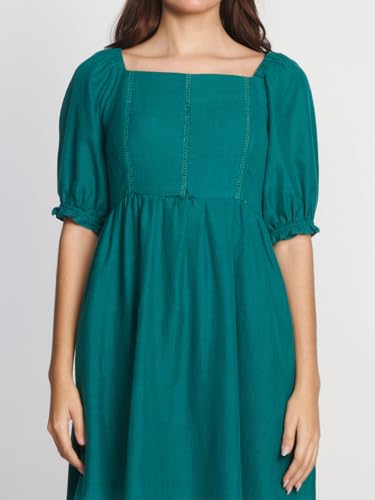 Zink London Women's Green Solid Flared Short Dress - SaumyasStore