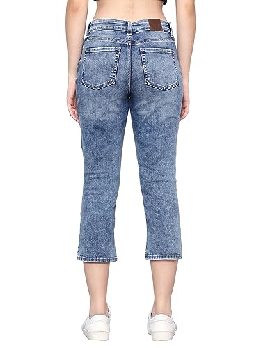 HAPPENING Plus Size Women -Curvy Slim Fit Stretch Denim Capri/Cropped Jeans- MID Rise -Above Ankle-Faded Mid Blue- Waist Size 30(M) to 48(8XL) inch (in, Numeric, 42, Faded Mid Blue)