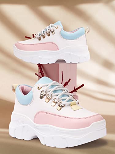 LENSBURY Women's Shoes for Walking Gym Training, Casual, Sports, Slip-On, Lightweight Lace up Athletics Slipon Running Sneaker for Ladies and Girls LBCNV6051PNK-39 Pink