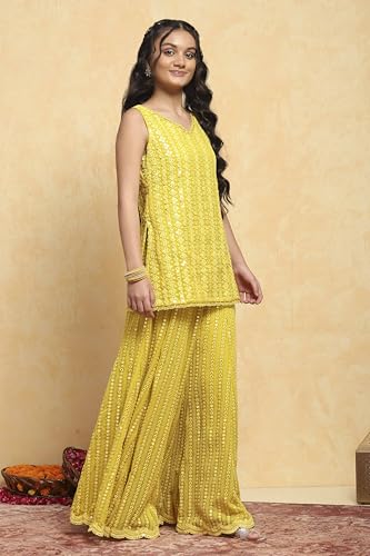Biba Girls Yellow Polyester Dyed Straight Sharara Suit Set_16-17Y