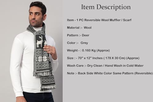 Ravaiyaa - Attitude is everything Deer Pattern Muffler Winter Woolen Scarf Men's Casual Soft And Warm Maffler70 x12 (Grey)