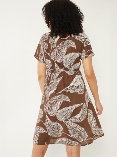 Max Women Printed Twist Detail Dress(Brown_XL)