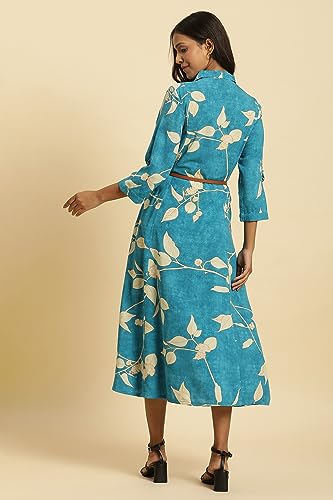 W for Woman Blue Long Shirt Dress in Abstract Print_23AUW19653-810527_S