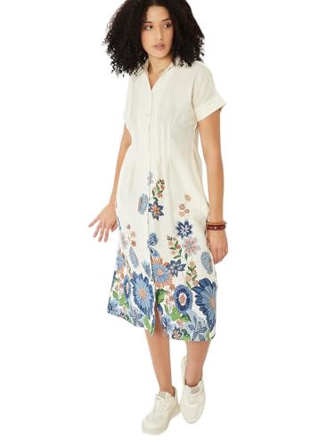 Max Women Floral Print Shirt Dress(White_XS)