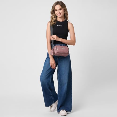 Caprese Jena Medium Sling Bag for Women with Adjustable Strap & Detachable Pouch for Comfortable Wear | Zipper Closure | Versatile Handbag for Everyday Use, Travel, and Special Occasions (Dark Pink)