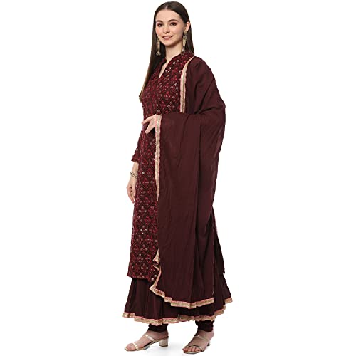 BIBA WOMEN EMBROIDERY LAYERED SALWAR KURTA DUPATTA(SKD8281_WINE_32)