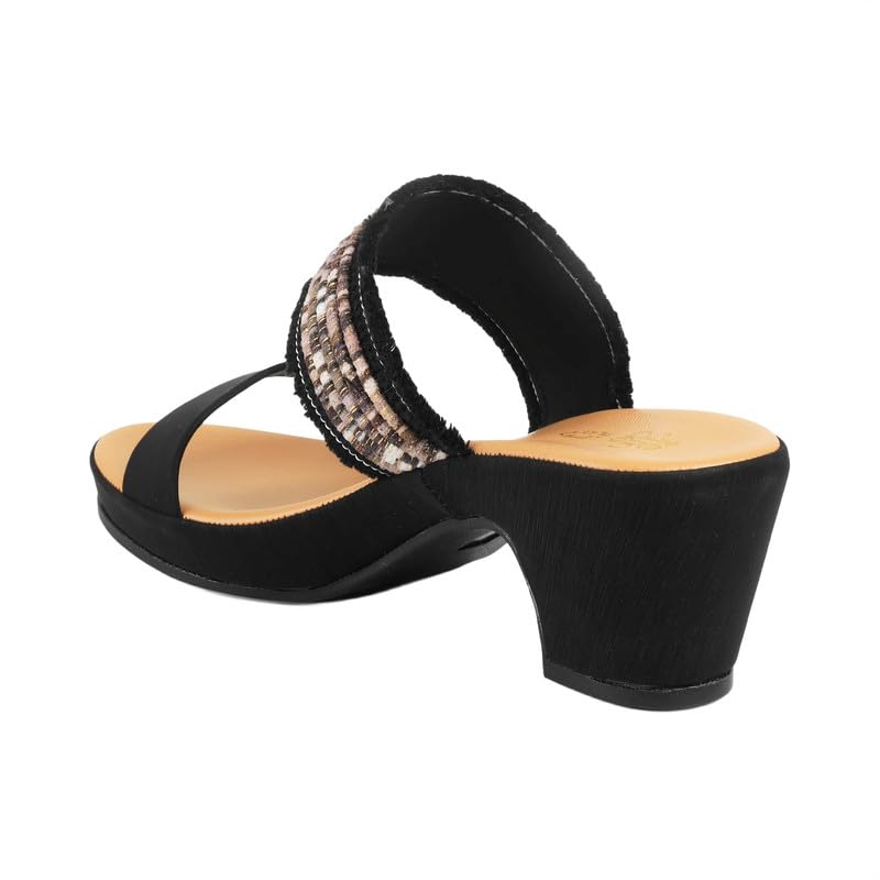 tresmode ATHN Black Women's Dress Block Heel Sandals in Size 7 UK / 40 EU