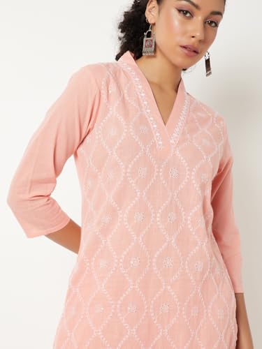 Max Women Embroidered Straight Kurta Set (Pink_L)