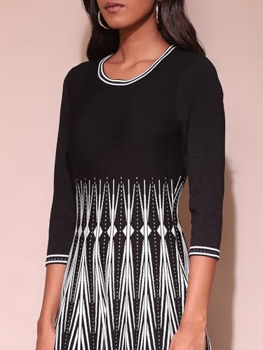 Label RITU KUMAR Round Neck Short Sleeve Short Dress Black