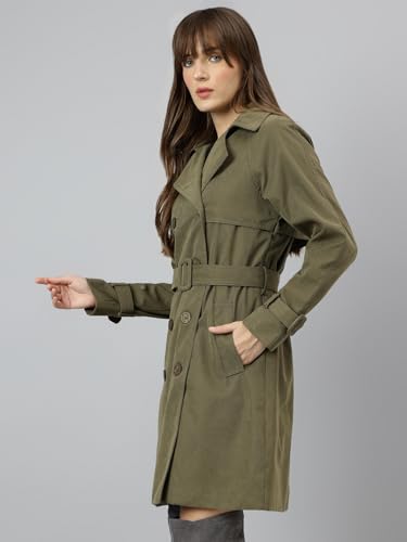 Latin Quarters Women Khaki Full Sleeve Casual Solid Coat_XL
