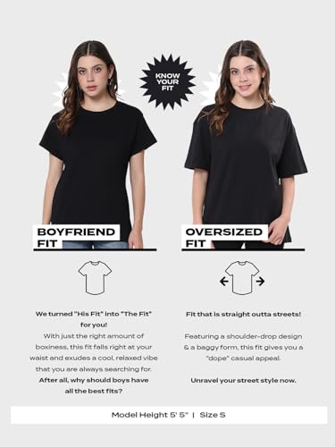 Bewakoof Women's Graphic Printed Oversized Fit Half Sleeve Round Neck Cotton T-Shirt_663621_Black_3XL