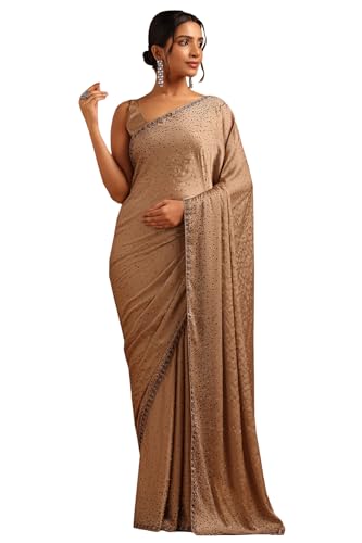 Soch Womens Beige Crepe Embellished Saree With Stone Work