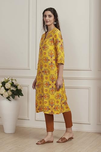 Biba Women Yellow Viscose Rayon Straight Kurta_46