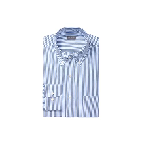 Van Heusen Men's Pinpoint Regular Fit Stripe Button Down Collar Dress Shirt, Blue, 17.5" Neck 36"-37" Sleeve