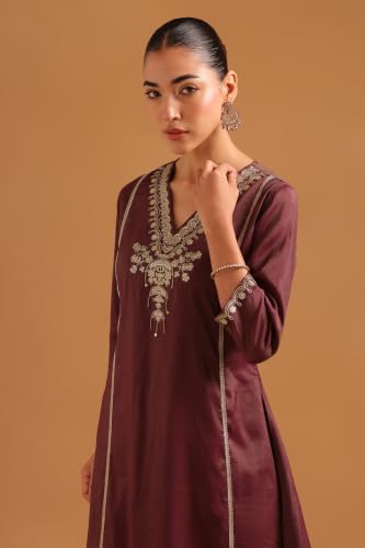 Soch Womens Wine Viscose Blend Embroidered Zari Embroidery Kurta Set