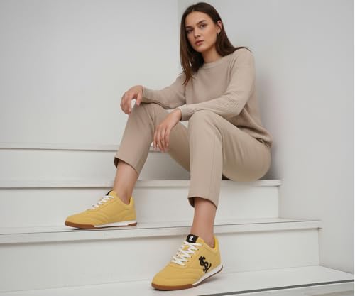 LOUIS STITCH Women’s Yellow Casual Lightweight Sneakers | Ortholite Cushioned Comfort | Dual-Color TPR Sole | Lightweight & Comfortable Casual Lace-Up Shoes | LSD-SNK-NBL-YL | UK-3