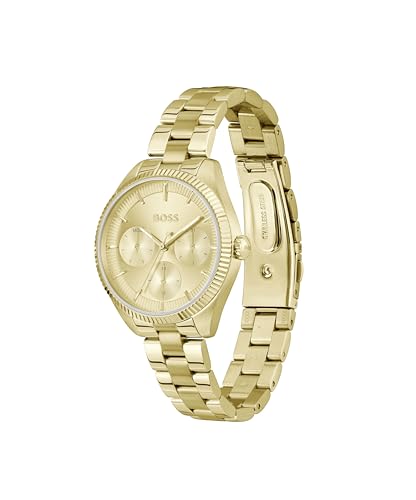 BOSS Sage Sport Qtz Multifunction Thin Gold Round Dial Women's Watch|Ionic Plated Thin Gold Steel Material|Gold Color Band - 1502803