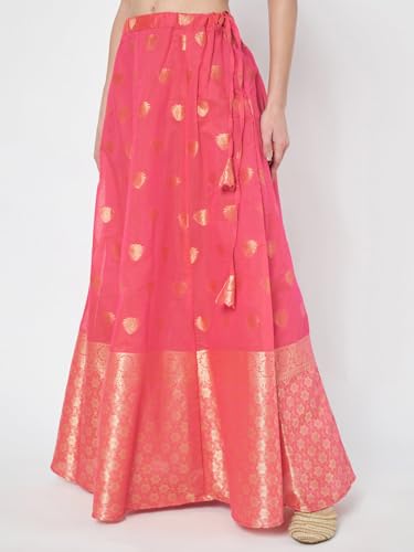 studio rasa Women's Chanderi Zari Woven Kalidaar Skirt for Wedding Festive (SKTC62415S_Pink_Small)
