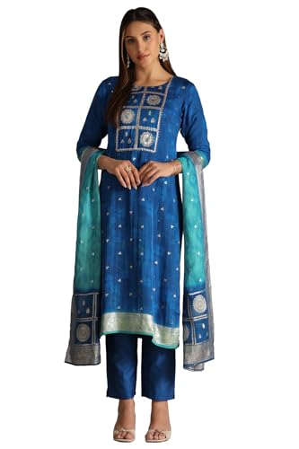 Soch Women's Organza Salwar Suit Set (EWA5CD22244_Blue
