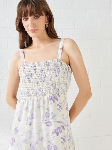 Latin Quarters Women's White Sleeveless Square Neck Printed Casual Maxi Dress_M