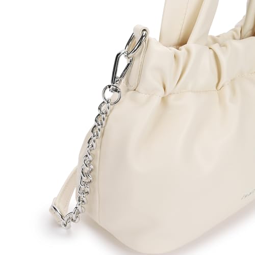 Fastrack Ruched Sling Bag for Women | Compact Faux Leather Crossbody with Detachable Chain Strap, Magnet Closure and Inner Pockets | Minimalist Everyday Sling for Casual and Evening Looks