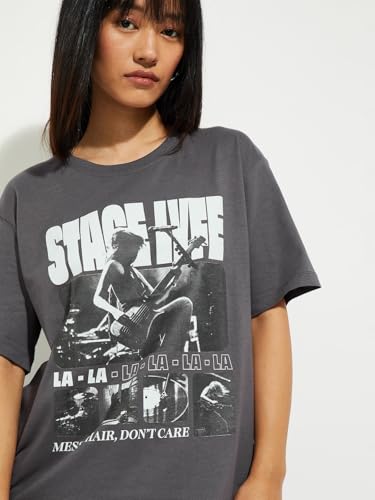 Max URB_N Women Relaxed Fit Graphic T-Shirt (Dark Grey_L)