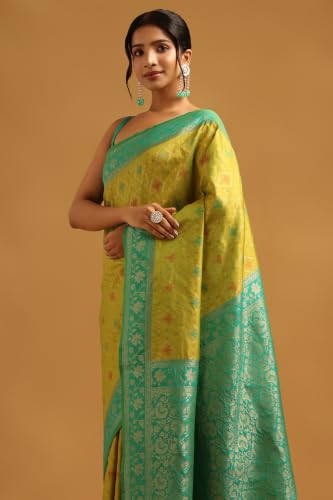 Soch Womens Light Green Silk Blend Ethnic Motifs Zari Woven Saree