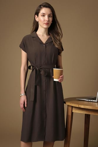Women Brown Solid Knee Length Casual Dress