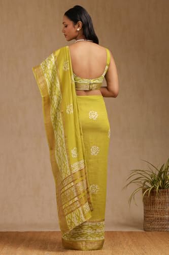 Soch Womens Light Green Art Silk Batik Print Saree With Zari Woven