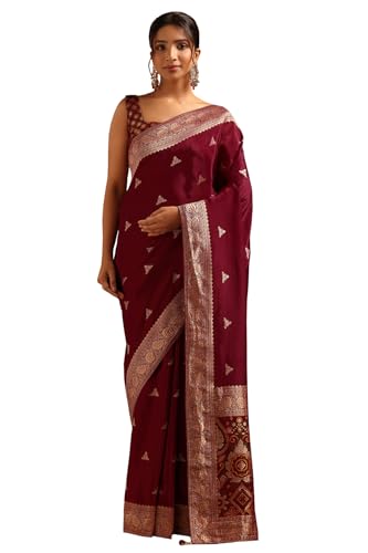 Soch Womens Wine Dola Silk Woven Design Saree