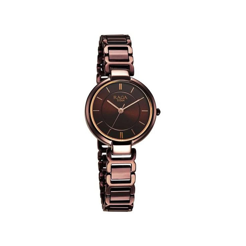 Titan Raga Women's Allure: Brown Dial with Designer Metal Strap Analog Watch-2608QM02/NT2608QM02