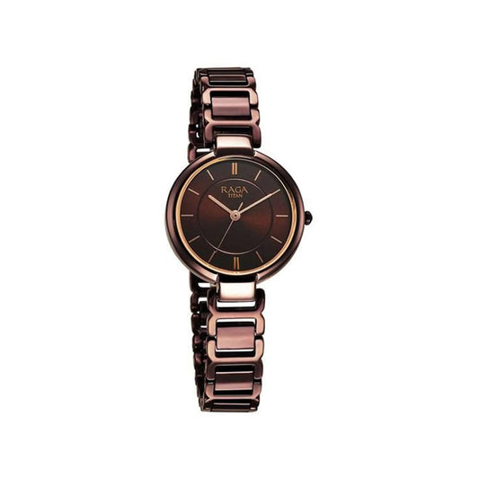 Titan Raga Women's Allure: Brown Dial with Designer Metal Strap Analog Watch-2608QM02/NT2608QM02
